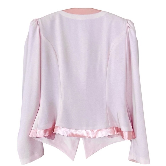 Vtg Rimini Satin Trim Buttoned Formal Blazer Jacket Pastel Pale Pink Size 12 - Picture 2 of 8